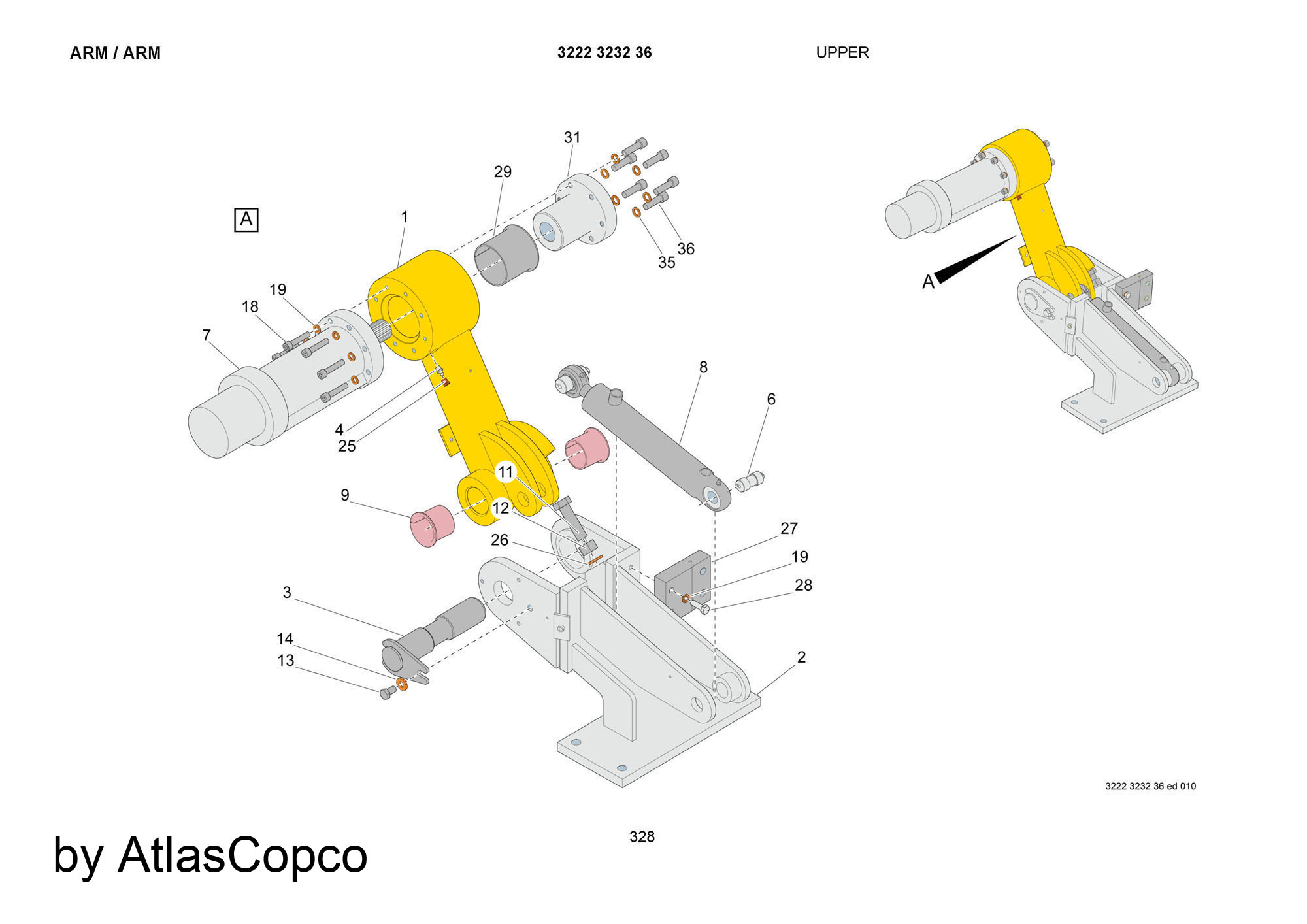 Atlas Copco / Epiroc 3222 3197 68 회전 실린더